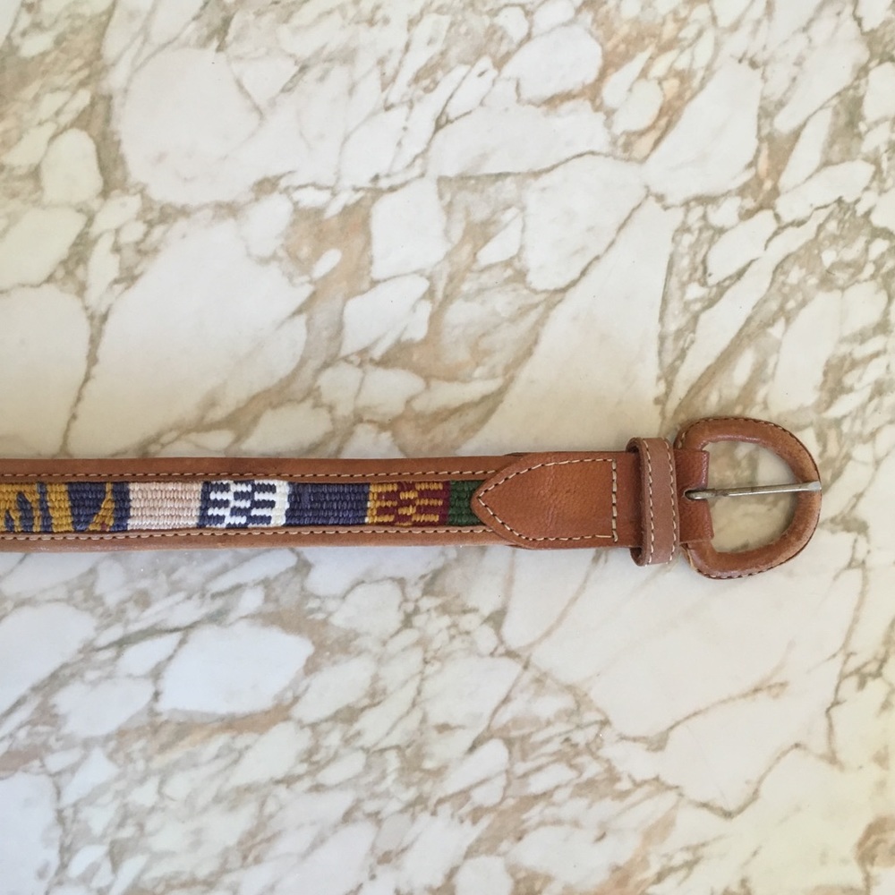 Vintage Skinny Embroidered Leather Belt Size XS